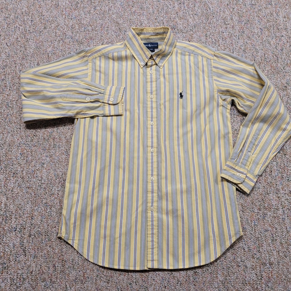 Ralph Lauren Shirt Boys L 16/18 Yellow Striped Button Down Long Sleeve Preppy